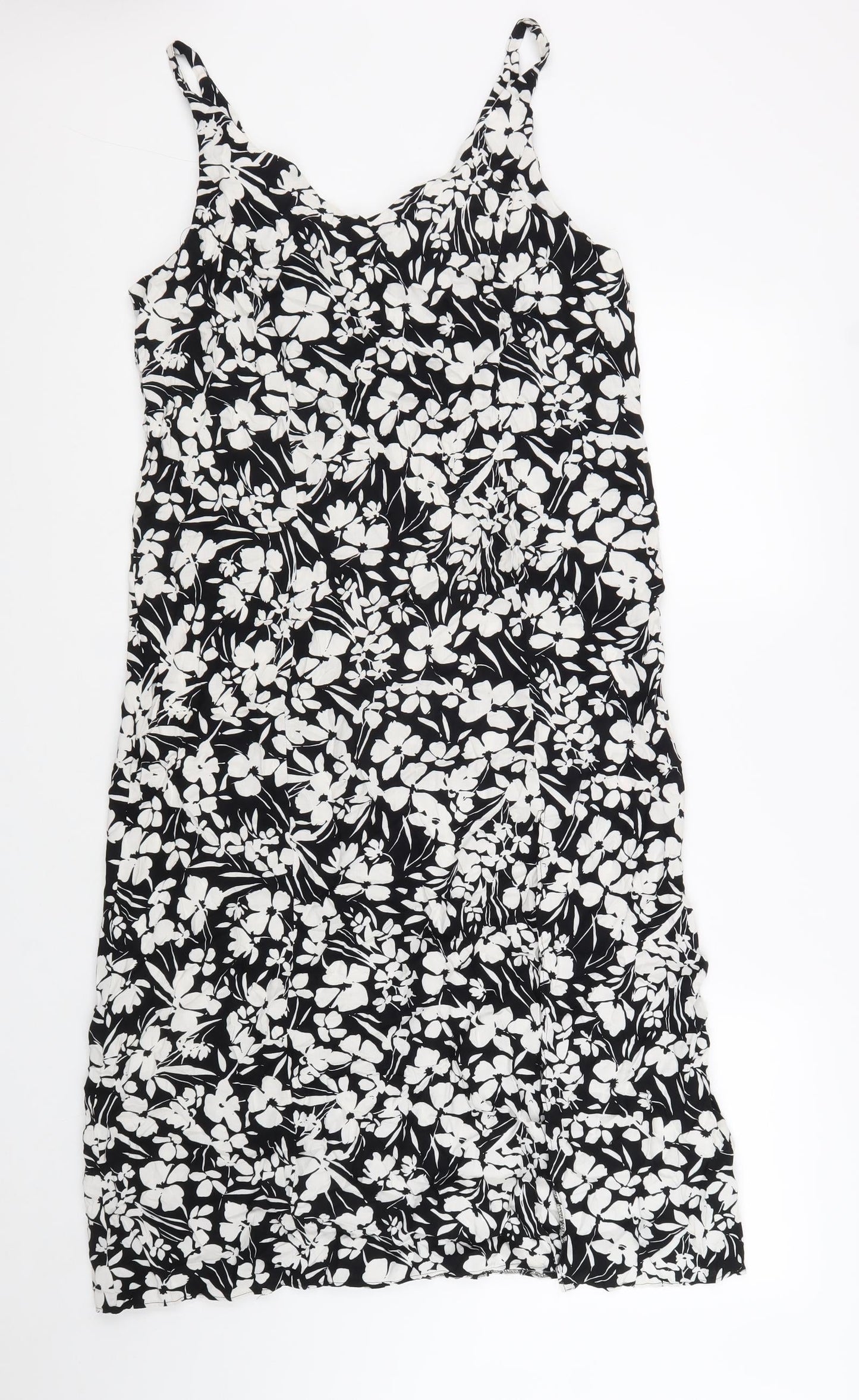 Primark Womens Black Floral Viscose A-Line Size 10 Scoop Neck Pullover