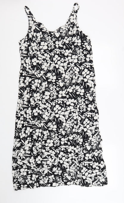 Primark Womens Black Floral Viscose A-Line Size 10 Scoop Neck Pullover