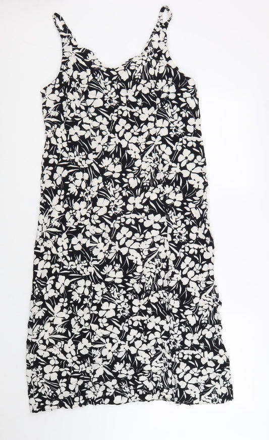 Primark Womens Black Floral Viscose A-Line Size 10 Scoop Neck Pullover