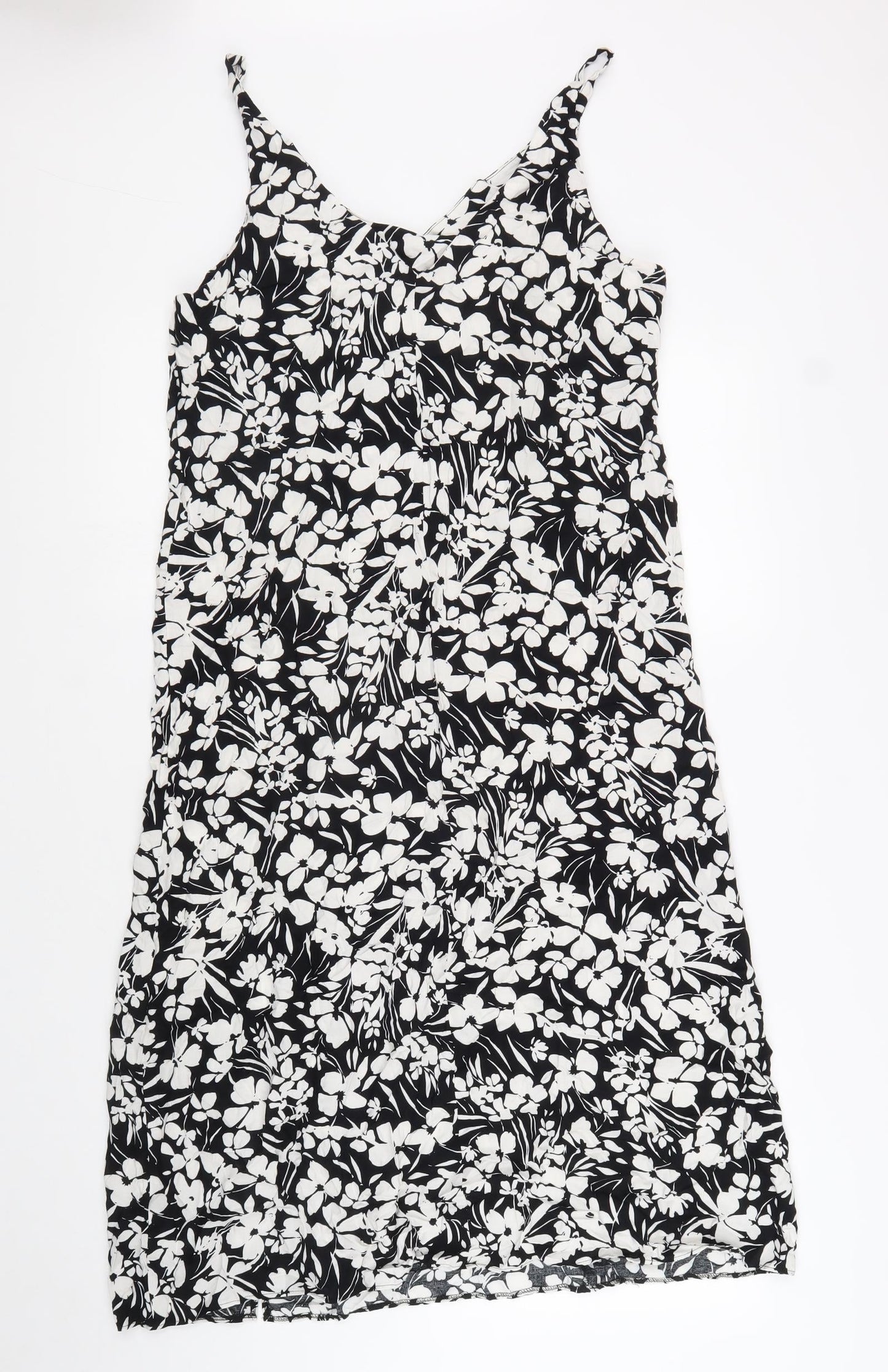 Primark Womens Black Floral Viscose A-Line Size 10 Scoop Neck Pullover