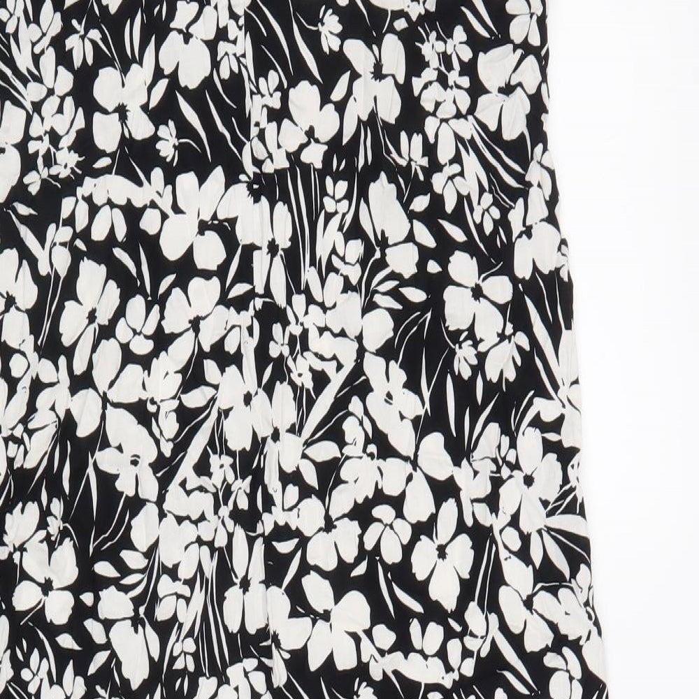 Primark Womens Black Floral Viscose A-Line Size 10 Scoop Neck Pullover