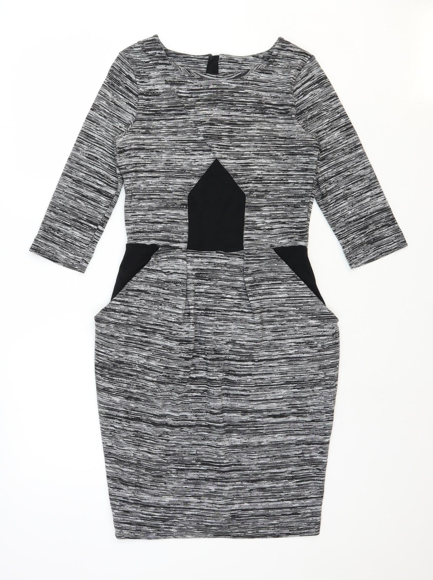 French Connection Womens Grey Polyester Pencil Dress Size 10 Boat Neck Zip