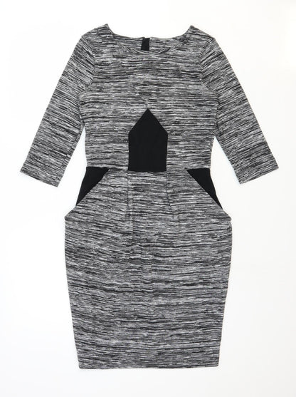 French Connection Womens Grey Polyester Pencil Dress Size 10 Boat Neck Zip