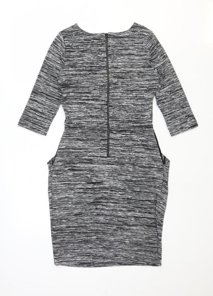French Connection Womens Grey Polyester Pencil Dress Size 10 Boat Neck Zip