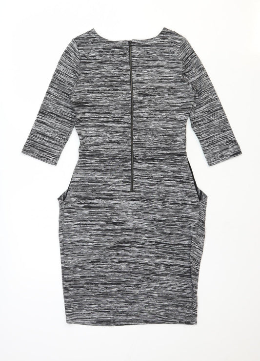 French Connection Womens Grey Polyester Pencil Dress Size 10 Boat Neck Zip