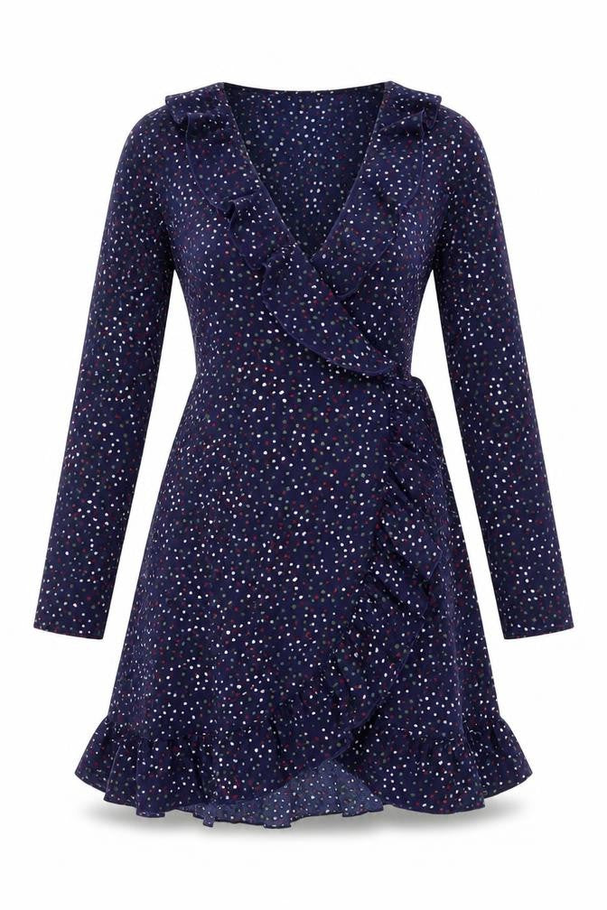 Jubylee Womens Blue Geometric Viscose Fit & Flare Size M V-Neck Tie