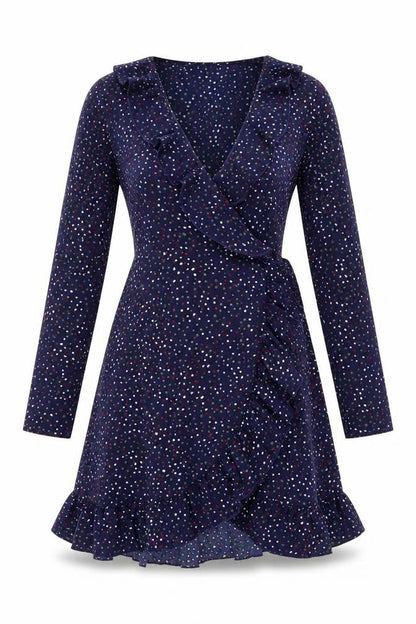 Jubylee Womens Blue Geometric Viscose Fit & Flare Size M V-Neck Tie
