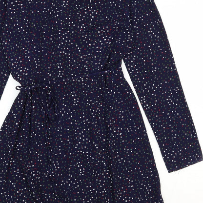 Jubylee Womens Blue Geometric Viscose Fit & Flare Size M V-Neck Tie