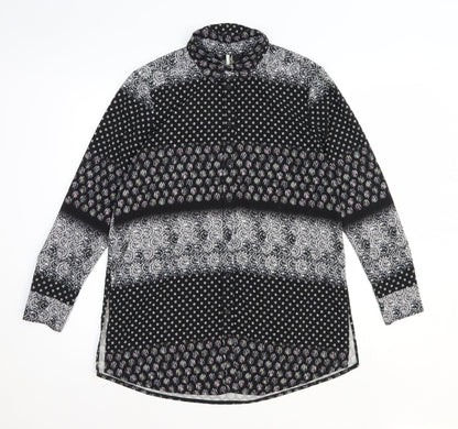 Topshop Womens Black Geometric Polyester Basic Button-Up Size 8 V-Neck