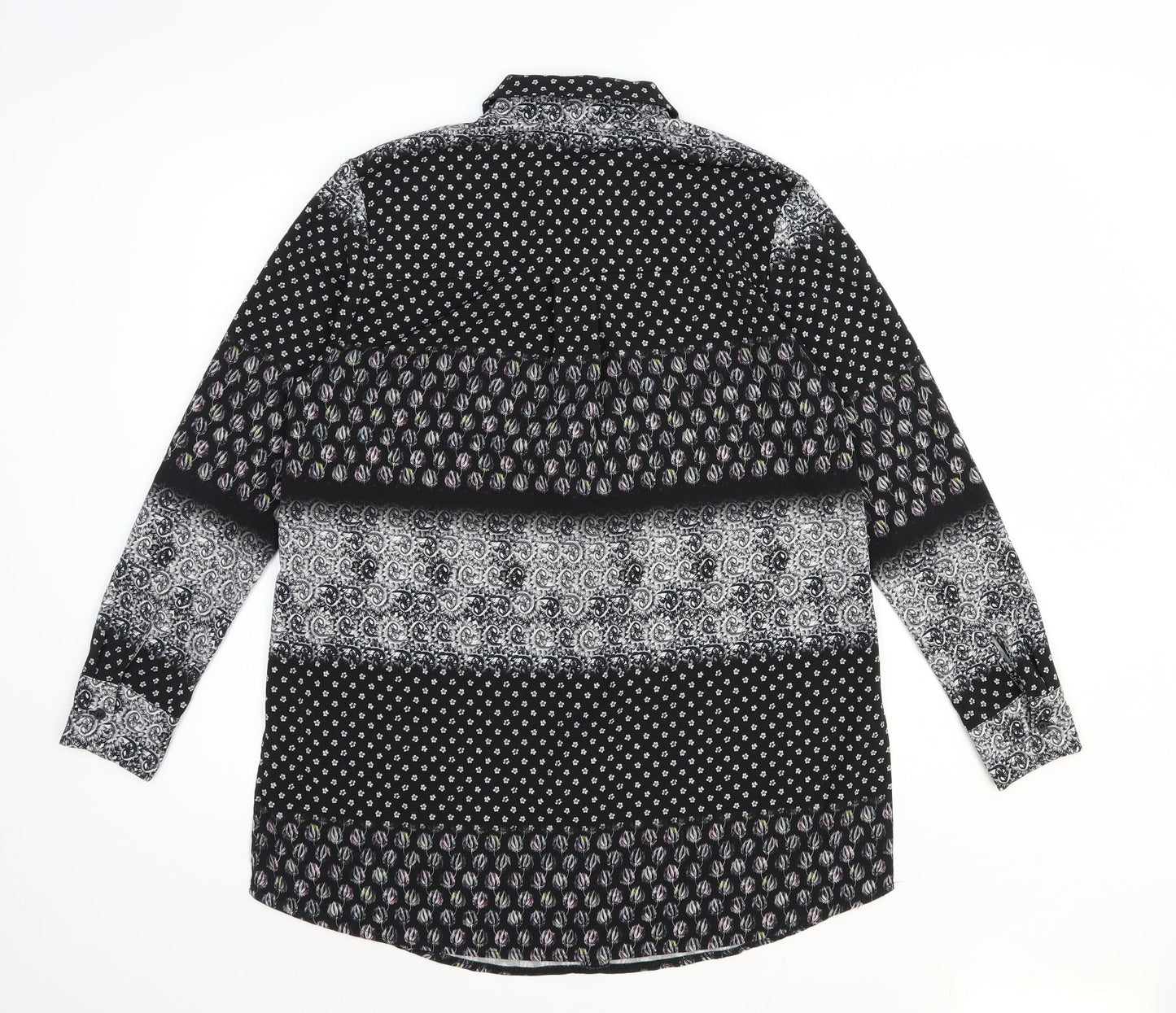 Topshop Womens Black Geometric Polyester Basic Button-Up Size 8 V-Neck