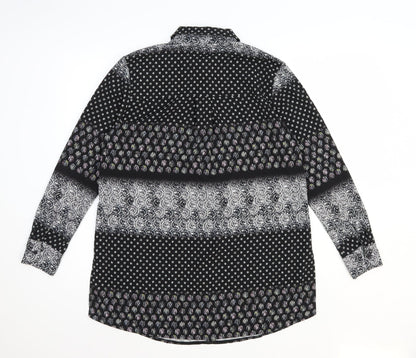 Topshop Womens Black Geometric Polyester Basic Button-Up Size 8 V-Neck