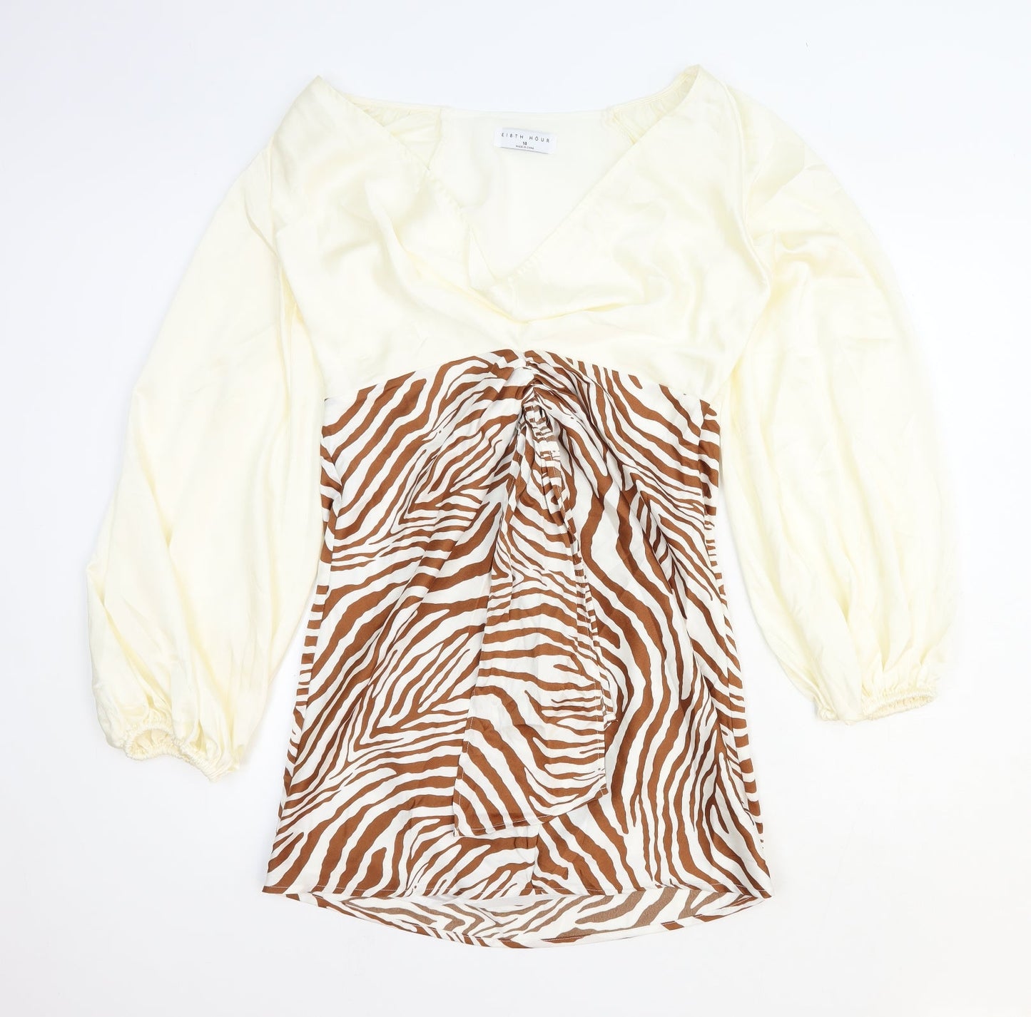Ei8th Hour Womens Ivory Animal Print Polyester Mini Size 14 V-Neck Zip