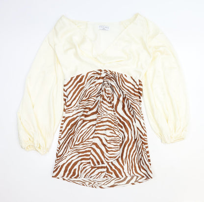 Ei8th Hour Womens Ivory Animal Print Polyester Mini Size 14 V-Neck Zip