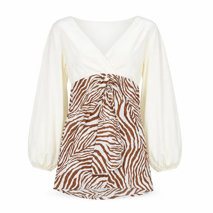Ei8th Hour Womens Ivory Animal Print Polyester Mini Size 14 V-Neck Zip