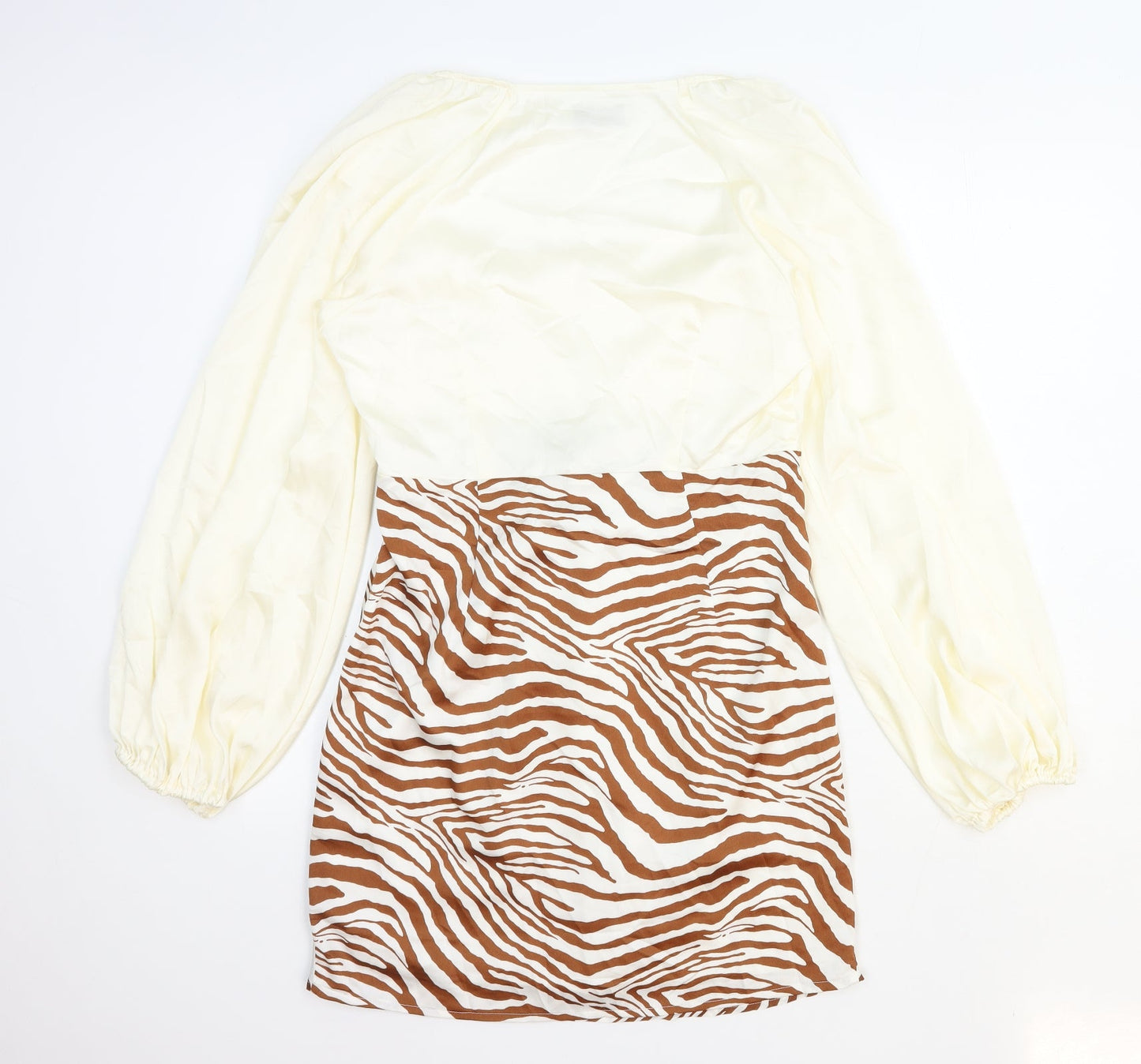 Ei8th Hour Womens Ivory Animal Print Polyester Mini Size 14 V-Neck Zip