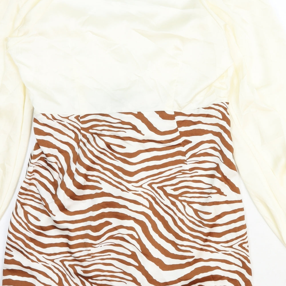 Ei8th Hour Womens Ivory Animal Print Polyester Mini Size 14 V-Neck Zip