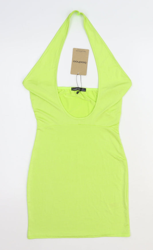 Boohoo Womens Yellow Polyester Bodycon Size 10 Halter Pullover