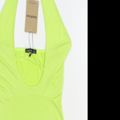 Boohoo Womens Yellow Polyester Bodycon Size 10 Halter Pullover