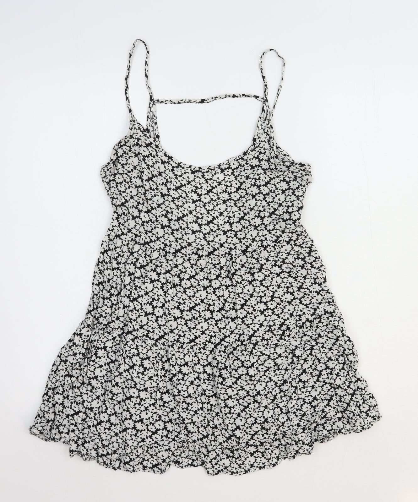 FOREVER 21 Womens White Floral Polyester Skater Dress Size 10 Scoop Neck Pullover