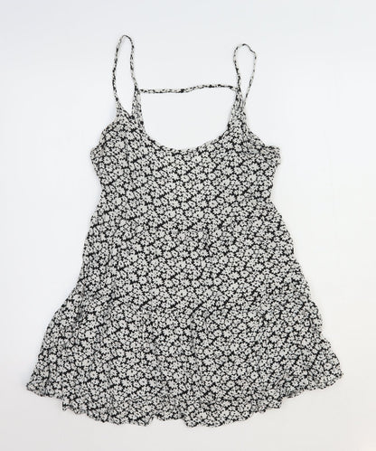 FOREVER 21 Womens White Floral Polyester Skater Dress Size 10 Scoop Neck Pullover