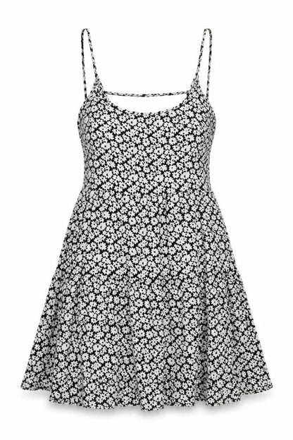 Forever 21 Womens White Floral Polyester Skater Dress Size 10 Scoop Neck Pullover