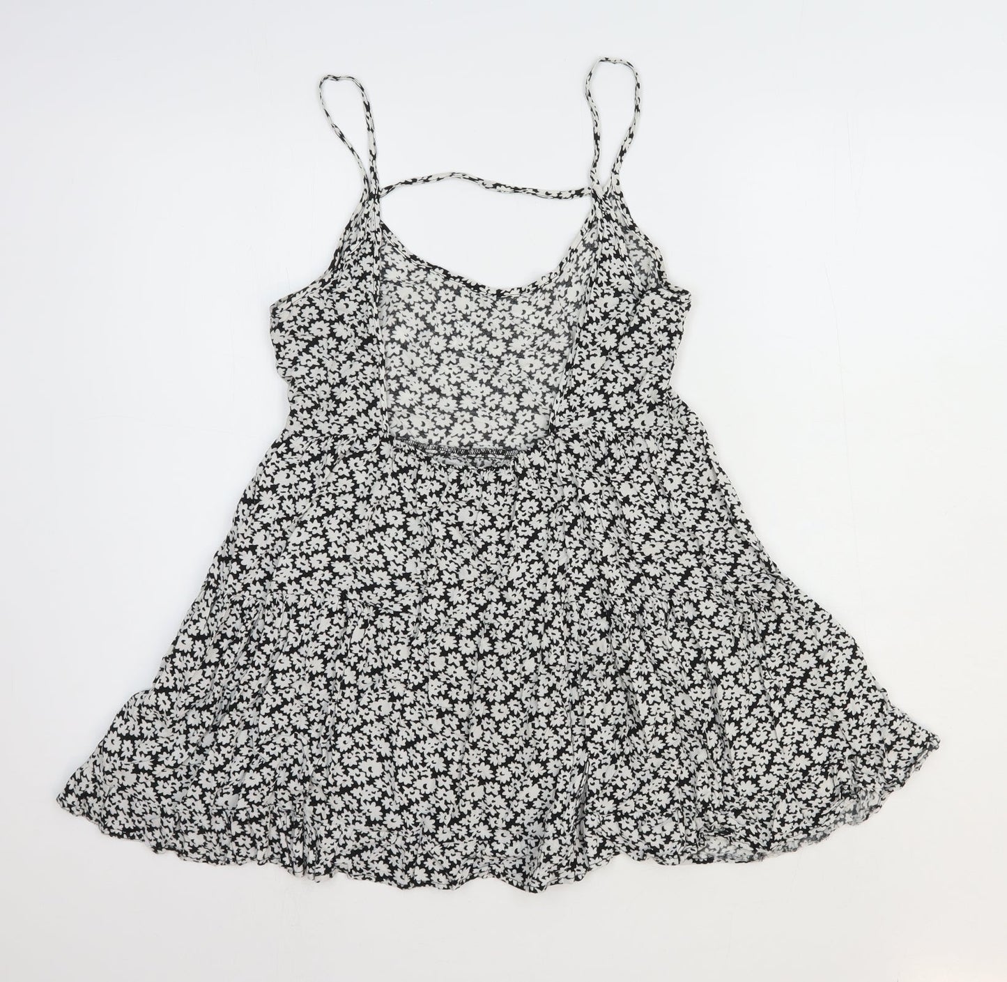 FOREVER 21 Womens White Floral Polyester Skater Dress Size 10 Scoop Neck Pullover