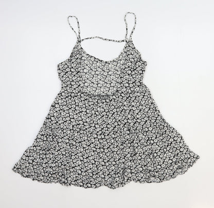 FOREVER 21 Womens White Floral Polyester Skater Dress Size 10 Scoop Neck Pullover