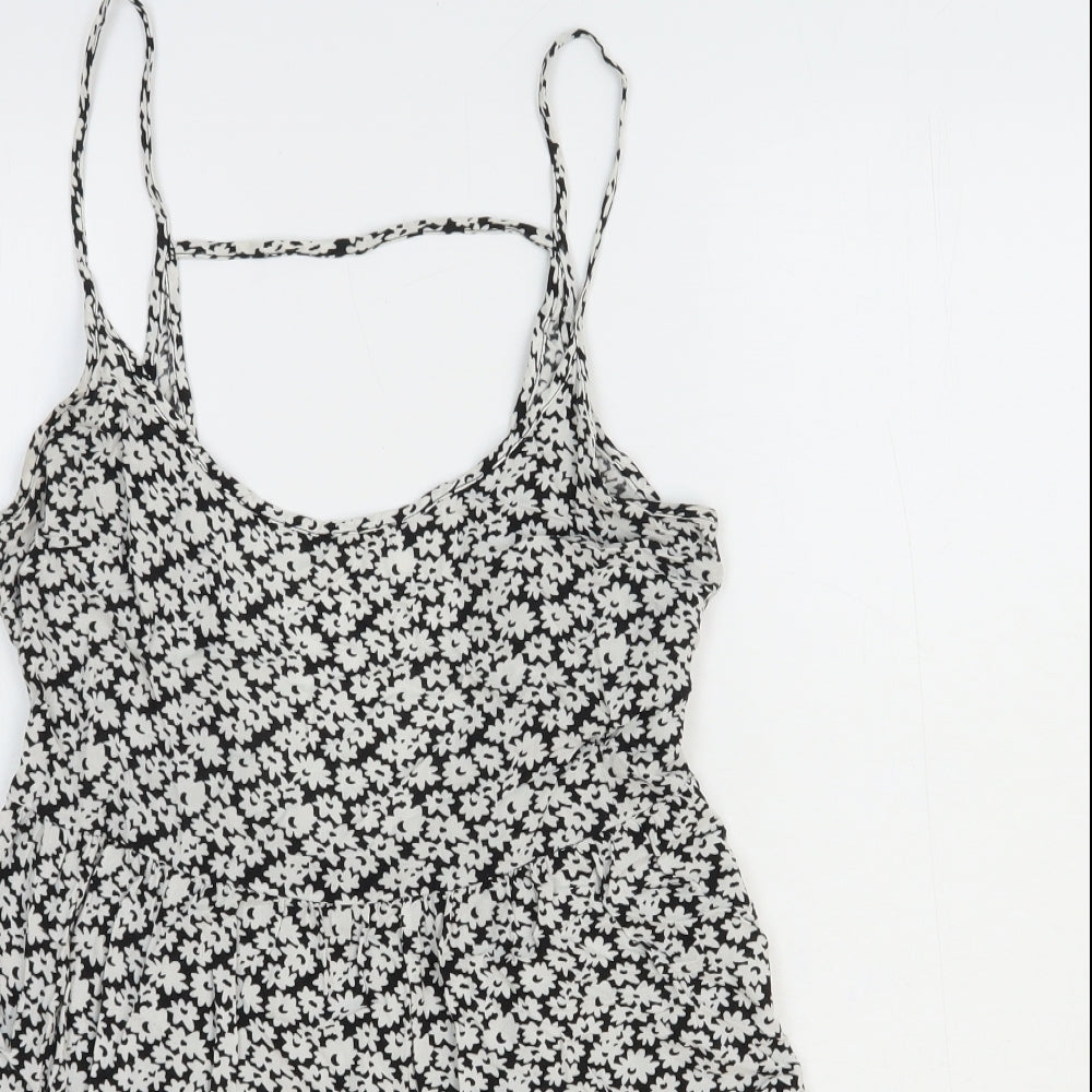 FOREVER 21 Womens White Floral Polyester Skater Dress Size 10 Scoop Neck Pullover