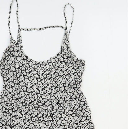 FOREVER 21 Womens White Floral Polyester Skater Dress Size 10 Scoop Neck Pullover