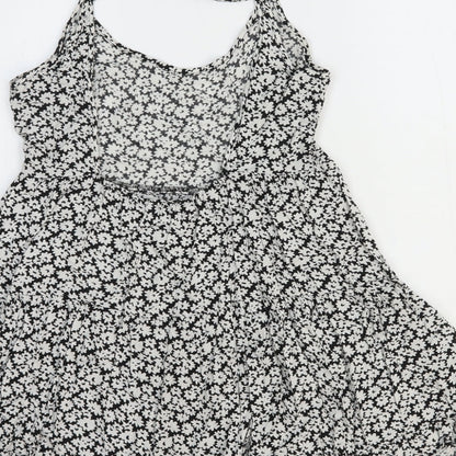 FOREVER 21 Womens White Floral Polyester Skater Dress Size 10 Scoop Neck Pullover