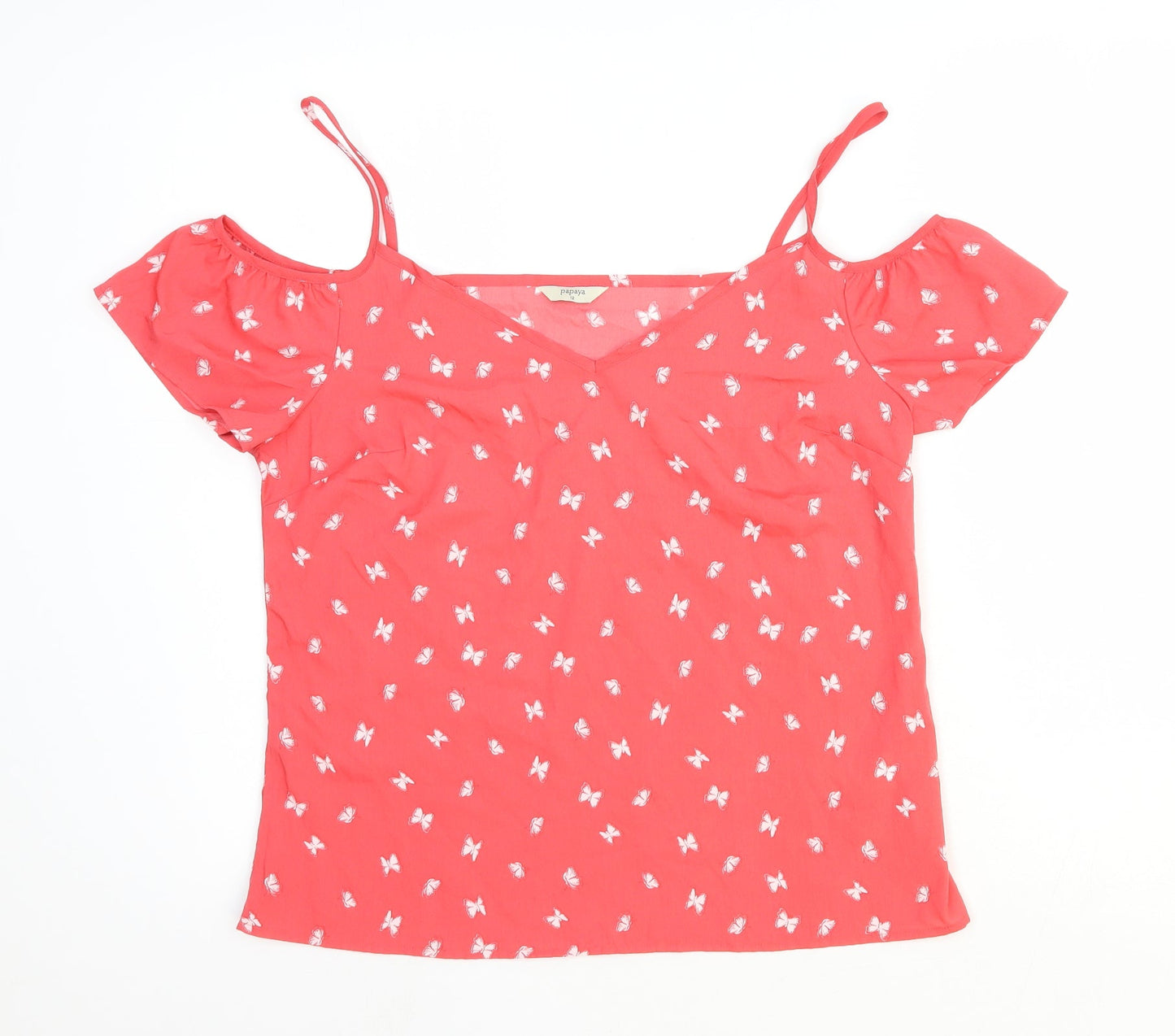 Papaya Womens Pink Geometric Polyester Basic Blouse Size 12 Off the Shoulder - Butterfly