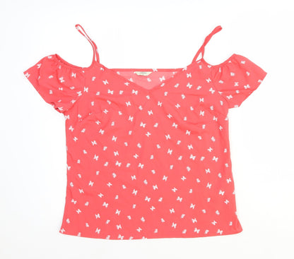 Papaya Womens Pink Geometric Polyester Basic Blouse Size 12 Off the Shoulder - Butterfly