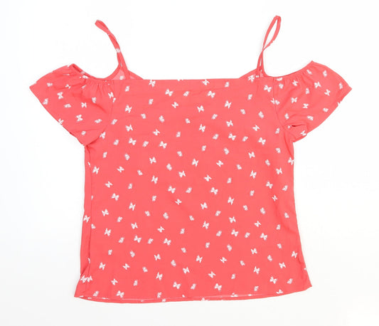 Papaya Womens Pink Geometric Polyester Basic Blouse Size 12 Off the Shoulder - Butterfly