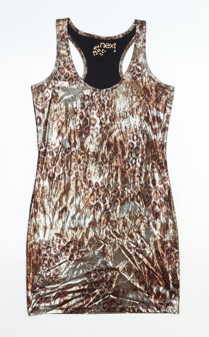 NEXT Womens Silver Animal Print Polyester Tank Dress Size 8 Scoop Neck Pullover