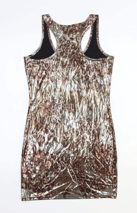 NEXT Womens Silver Animal Print Polyester Tank Dress Size 8 Scoop Neck Pullover