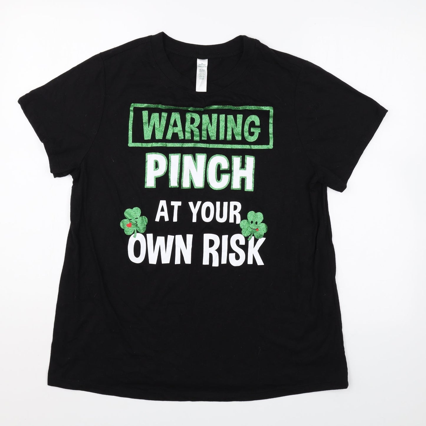 St Patricks Day Womens Black Cotton Basic T-Shirt Size L Round Neck - Pinch At Your Own Risk