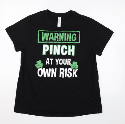 St Patricks Day Womens Black Cotton Basic T-Shirt Size L Round Neck - Pinch At Your Own Risk