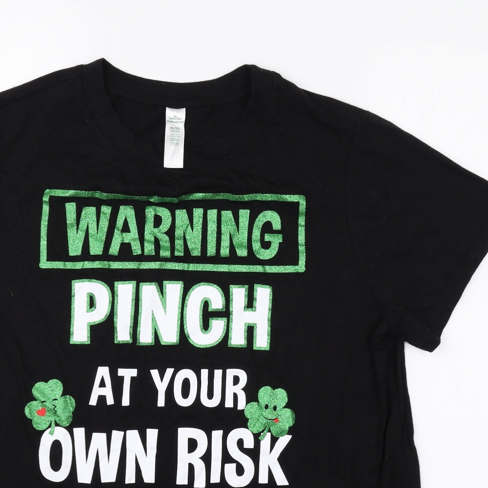St Patricks Day Womens Black Cotton Basic T-Shirt Size L Round Neck - Pinch At Your Own Risk