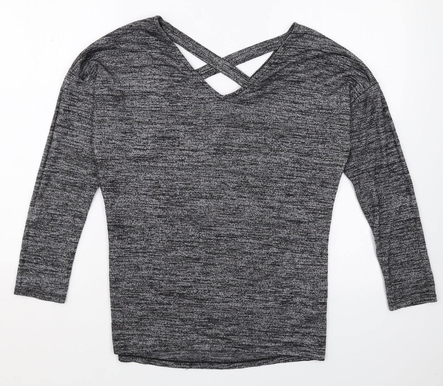 F&F Womens Grey V-Neck Polyester Pullover Jumper Size 8 - Cross Back Detail