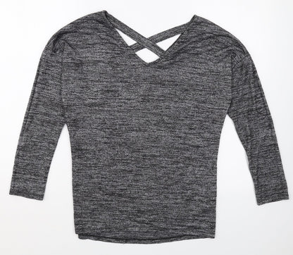 F&F Womens Grey V-Neck Polyester Pullover Jumper Size 8 - Cross Back Detail