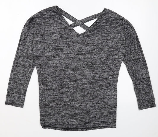 F&F Womens Grey V-Neck Polyester Pullover Jumper Size 8 - Cross Back Detail