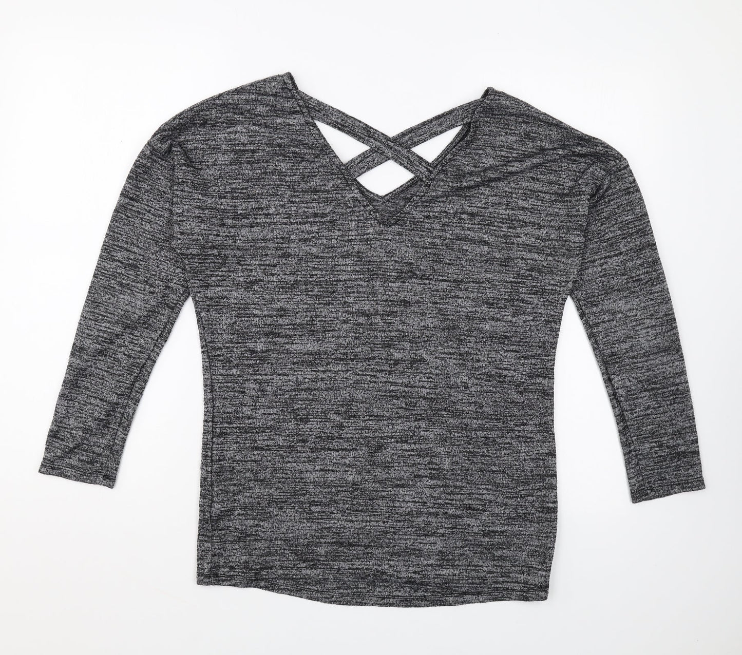 F&F Womens Grey V-Neck Polyester Pullover Jumper Size 8 - Cross Back Detail