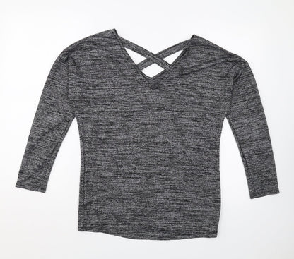 F&F Womens Grey V-Neck Polyester Pullover Jumper Size 8 - Cross Back Detail