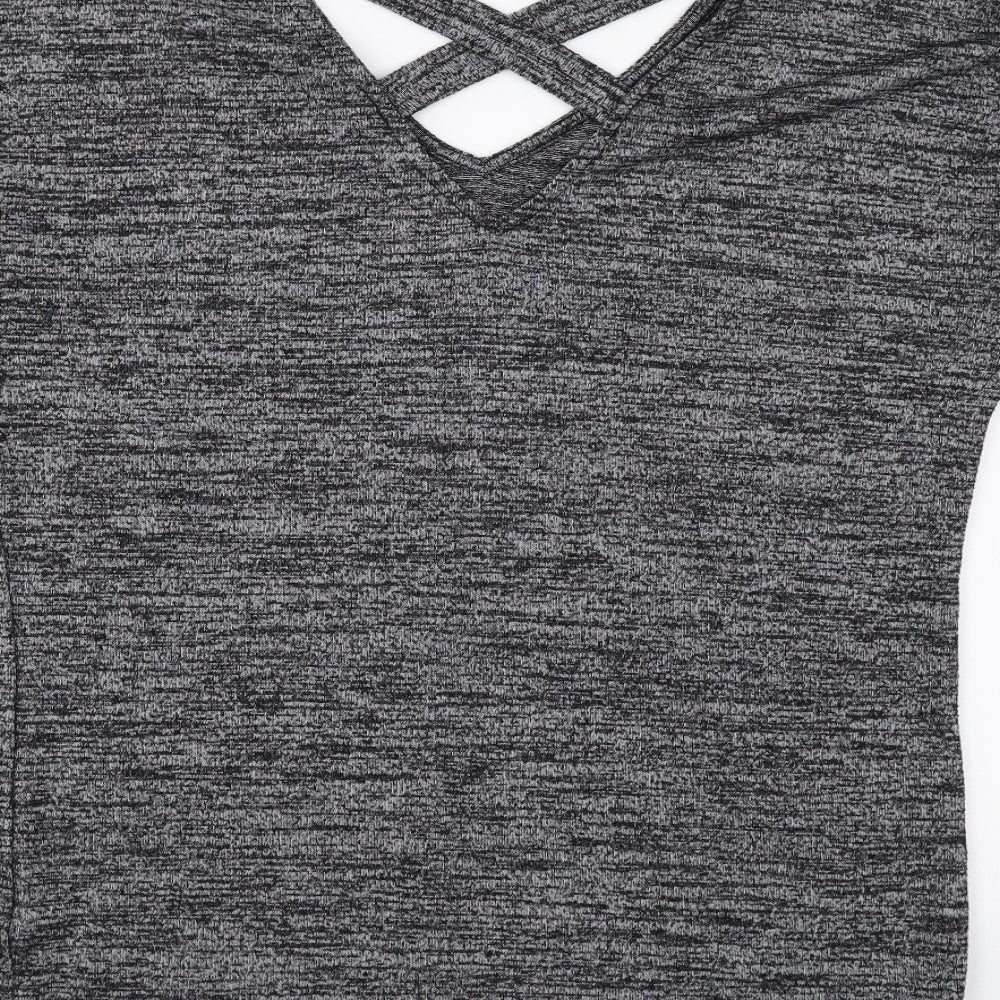 F&F Womens Grey V-Neck Polyester Pullover Jumper Size 8 - Cross Back Detail