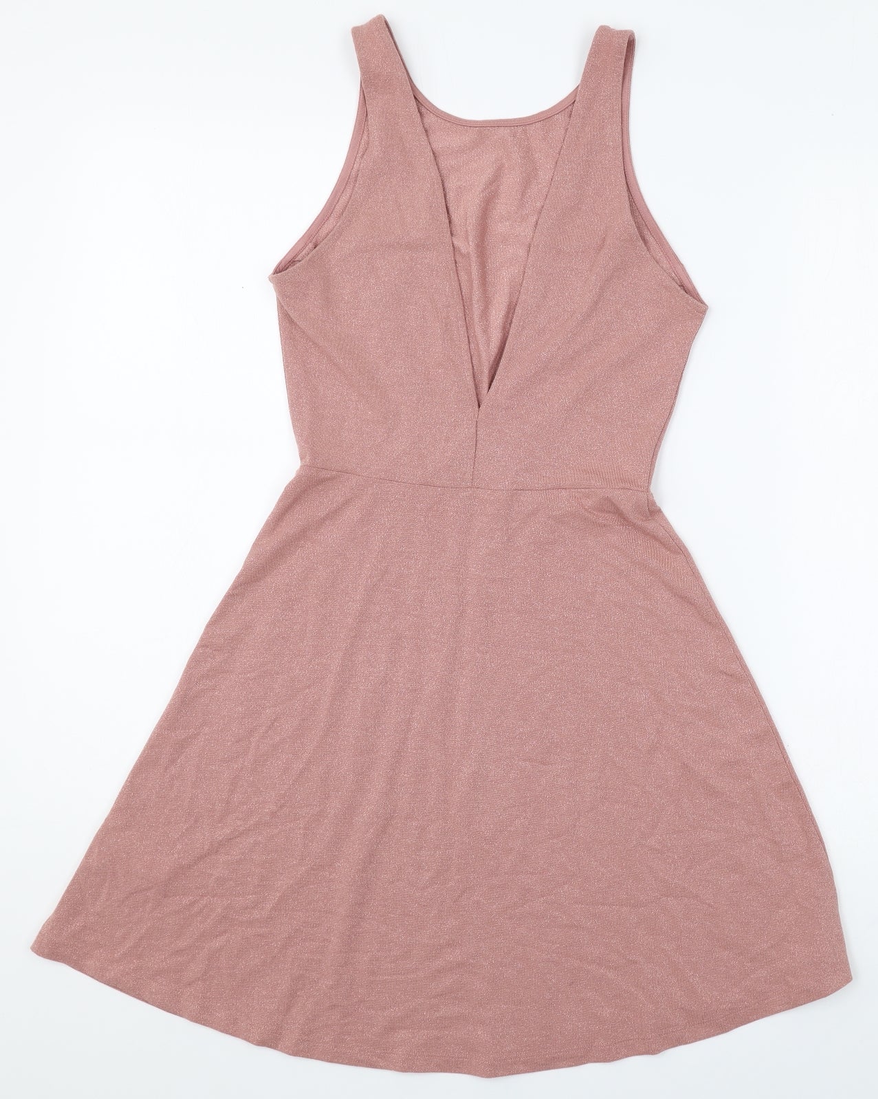 H&M Womens Pink Polyester Skater Dress Size 8 Scoop Neck