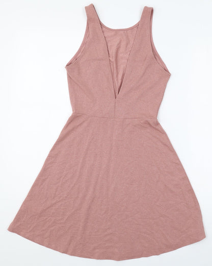 H&M Womens Pink Polyester Skater Dress Size 8 Scoop Neck