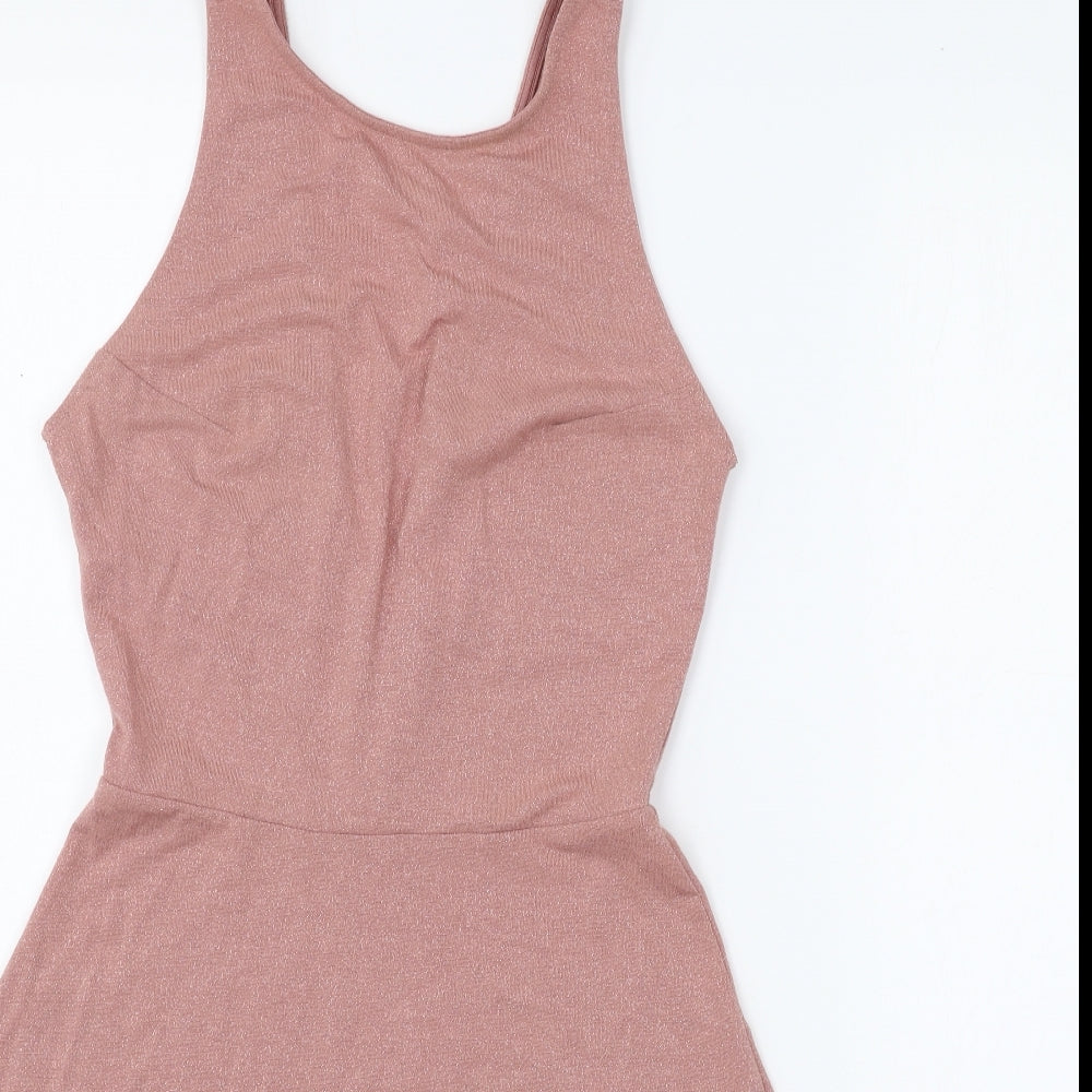 H&M Womens Pink Polyester Skater Dress Size 8 Scoop Neck