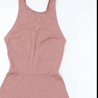 H&M Womens Pink Polyester Skater Dress Size 8 Scoop Neck