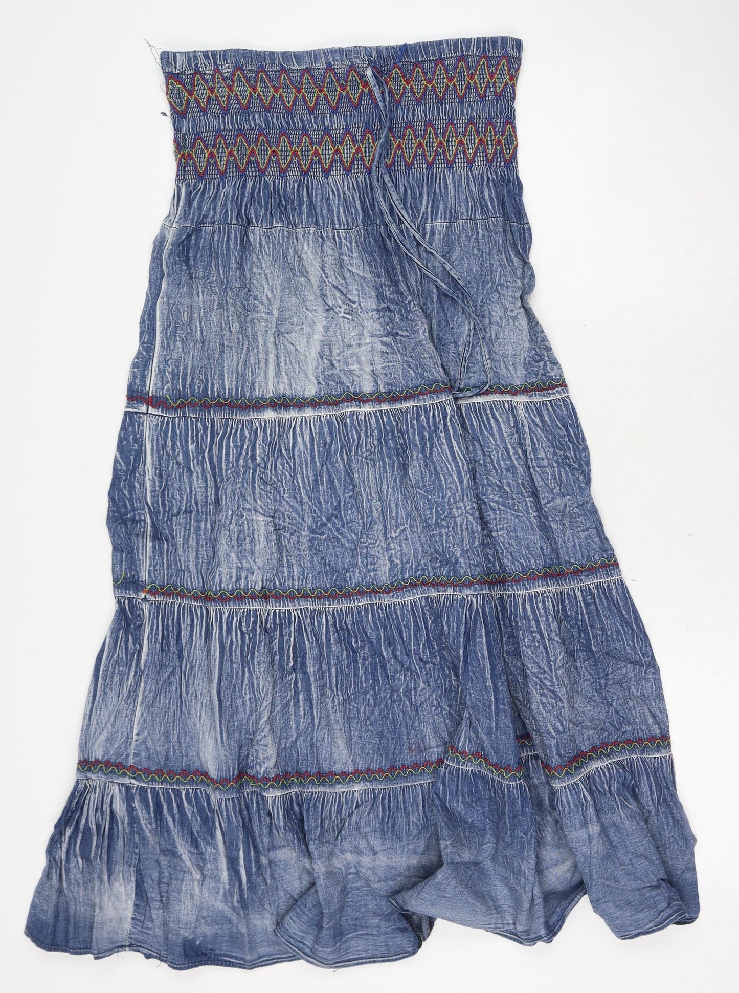 Red Queen Womens Blue Geometric Cotton A-Line Size L Square Neck Pullover - Tiered