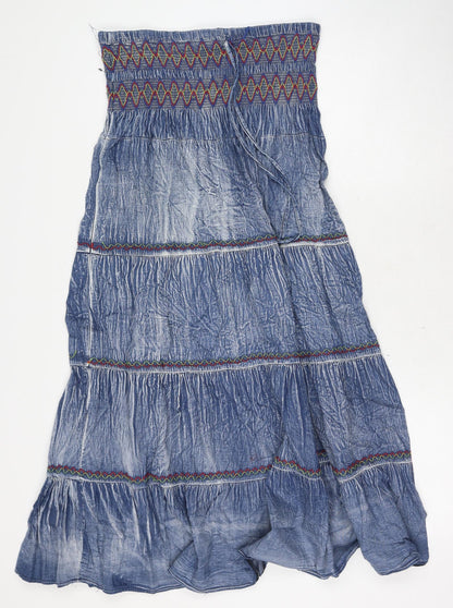 Red Queen Womens Blue Geometric Cotton A-Line Size L Square Neck Pullover - Tiered